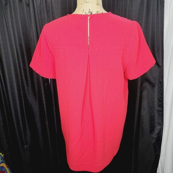 Madewell Pleated Short Sleeve Keyhole Back Red Blouse Medium - Picture 3 of 9